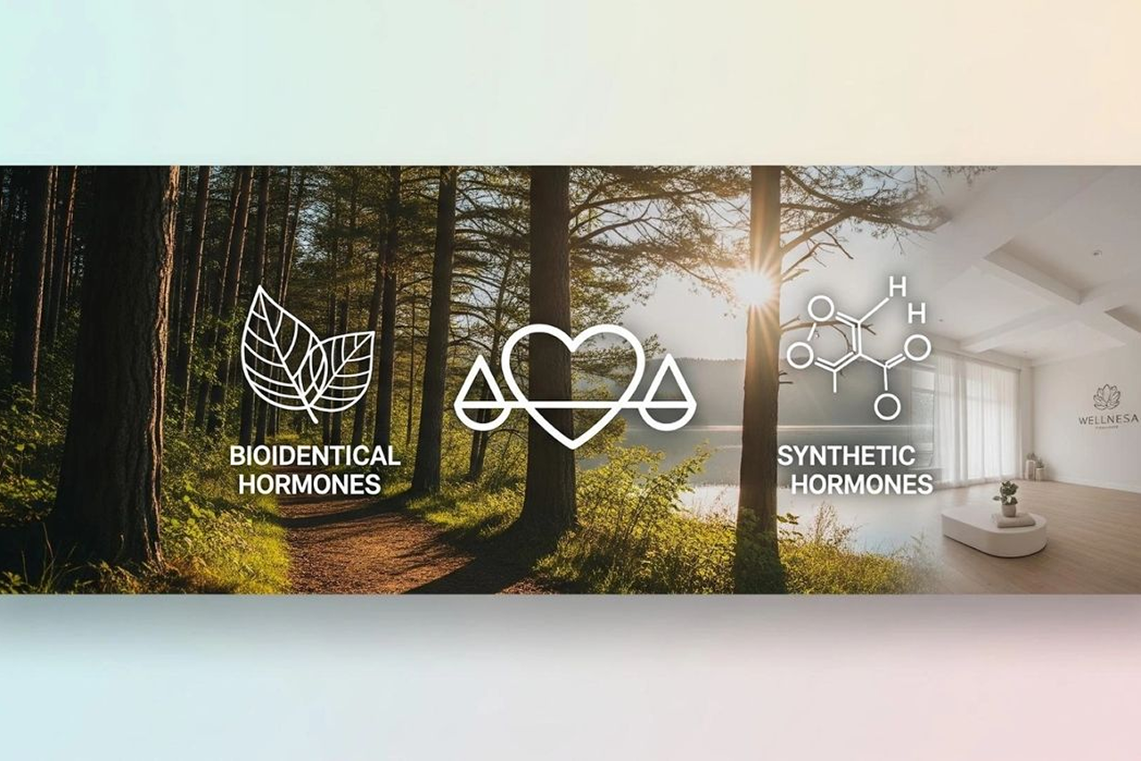 Biodentical vs. synthetic hormones comparison image.